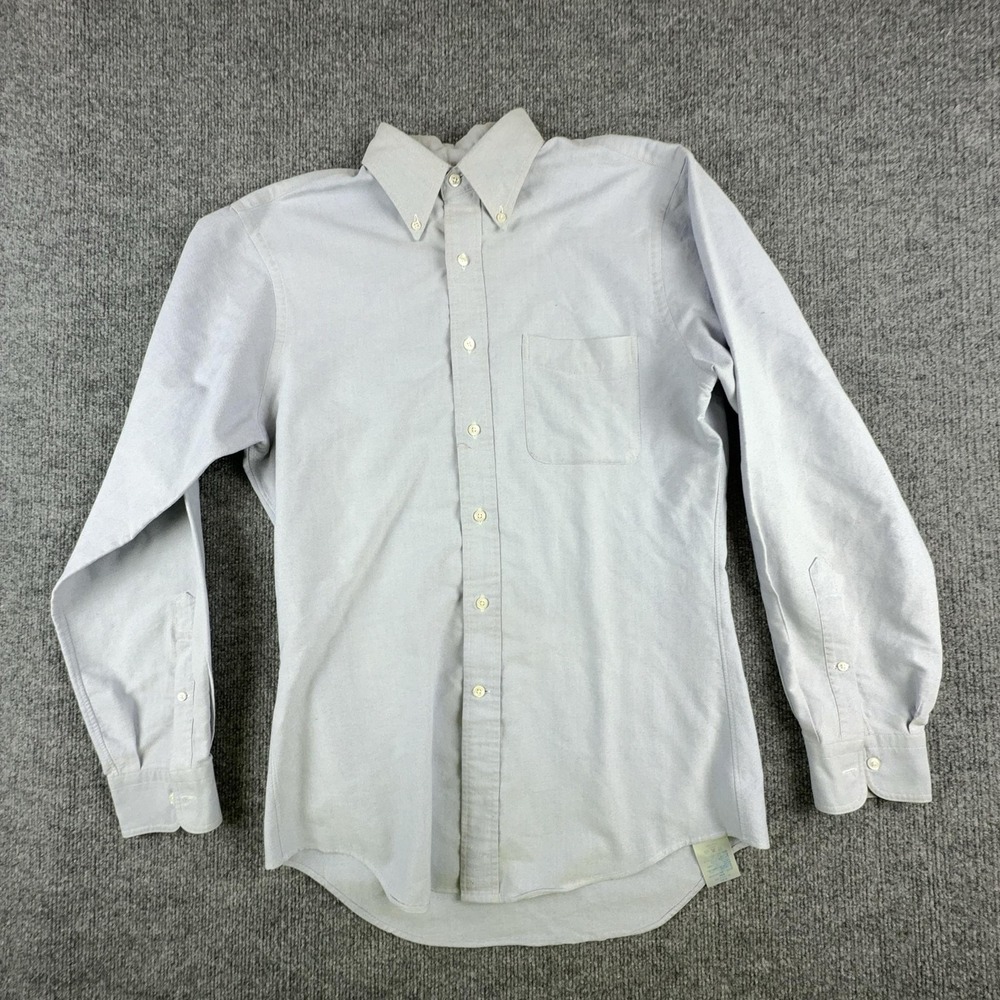 VTG Lands' End Shirt Mens‎ 15 34 Blue Oxford Trim Fit Dress Button Down Shirt